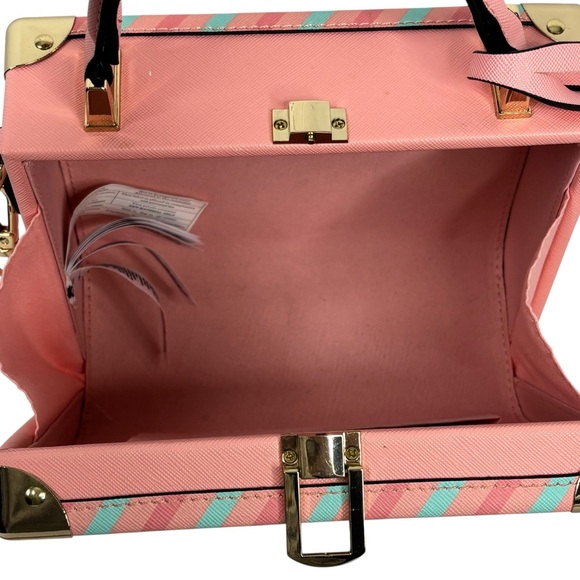 Aldo Pink Bon Voyage Travel Themed Clasp Close Suitcase Luggage Crossbody Purse - Picture 10 of 16